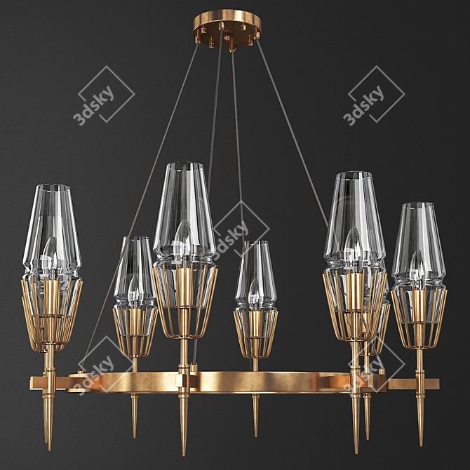 Elegant Brass Round Chandelier 3D model image 1