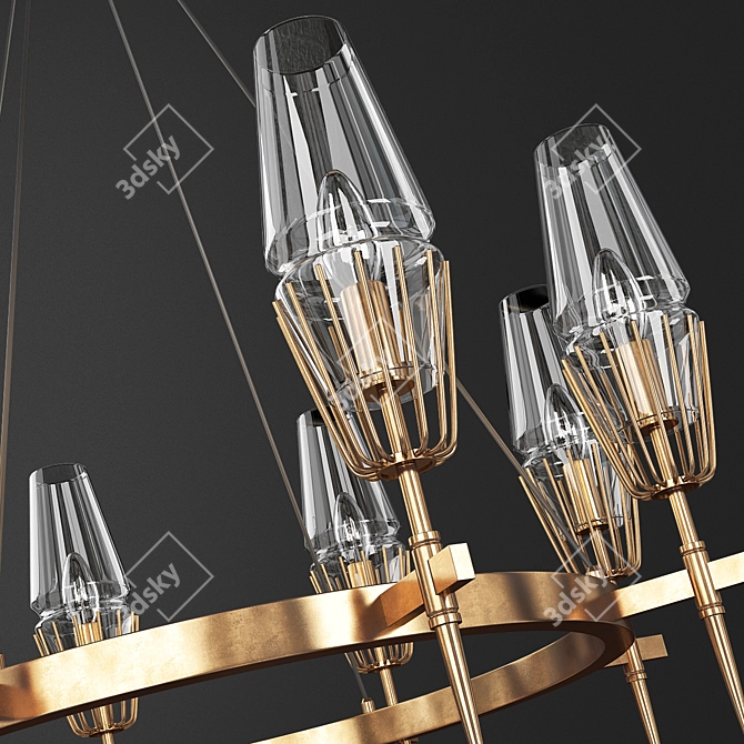 Elegant Brass Round Chandelier 3D model image 2