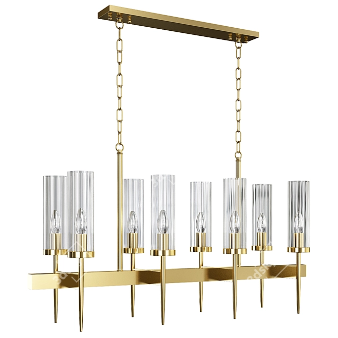 Sleek Brass Line Chandelier 3D model image 1