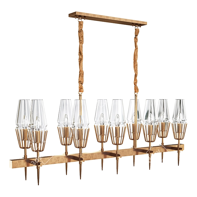 Elegant Brass Line Chandelier 3D model image 1