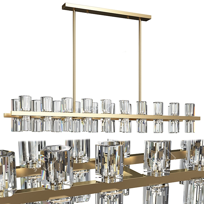 Brass Line Chandelier - Elegant Lighting Solution 3D model image 1