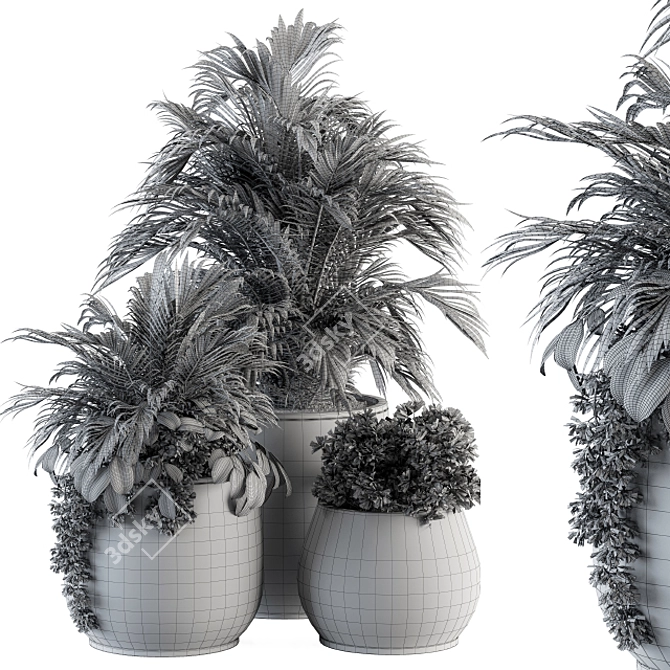 Lush Greenery Set: Black Pot 3D model image 5