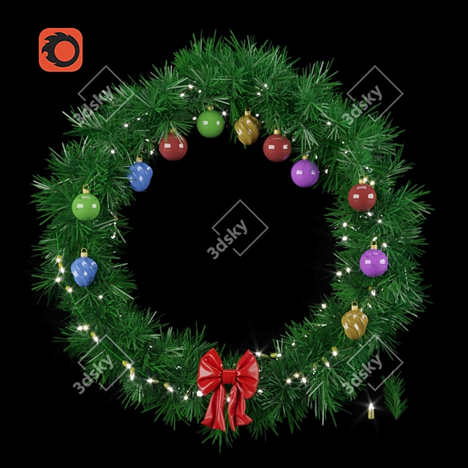 Festive Christmas Wreath: 3D Design with Base Model 3D model image 3