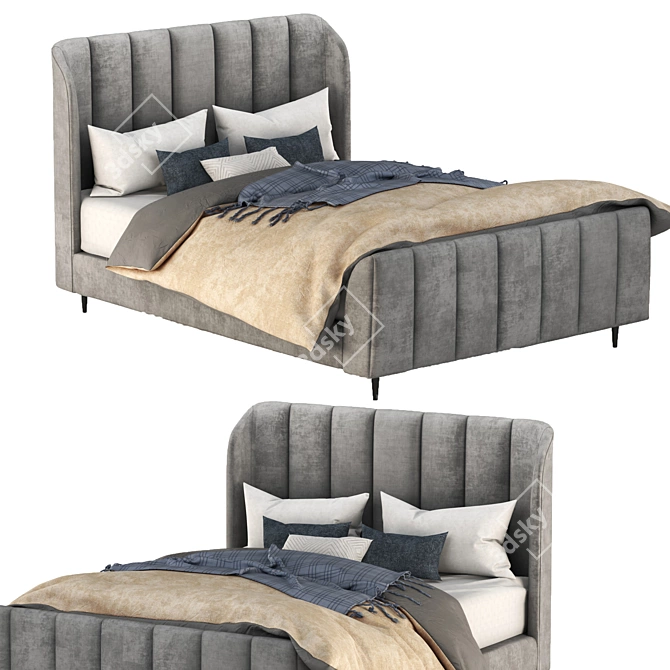 Elegant Ora Upholstered Bed 3D model image 1