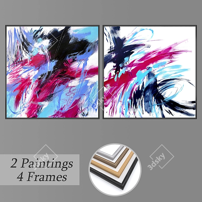 Serenity Set: 2 Paintings with 4 Frame Options 3D model image 1