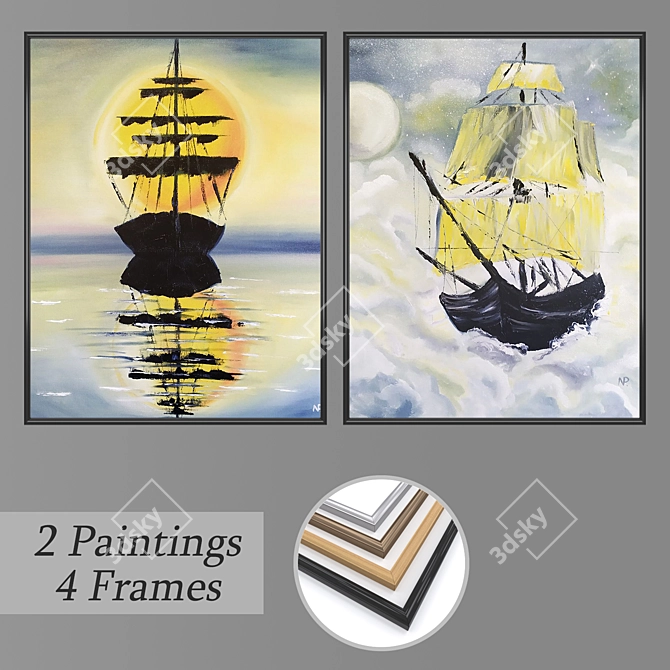 2-Piece Wall Paintings Set with Multiple Frame Options 3D model image 1