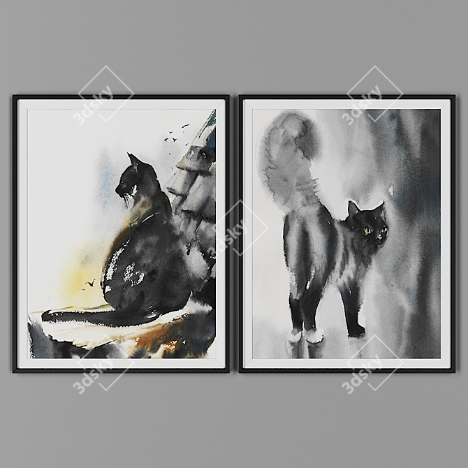 Modern Black Frame Art Duo 3D model image 1