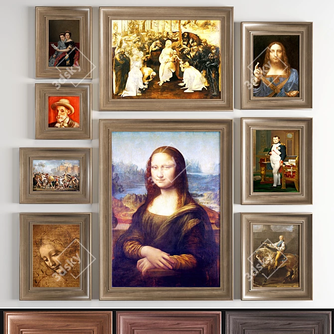 Classic Art Frames: David & da Vinci - Wood Textures, Various Sizes 3D model image 1
