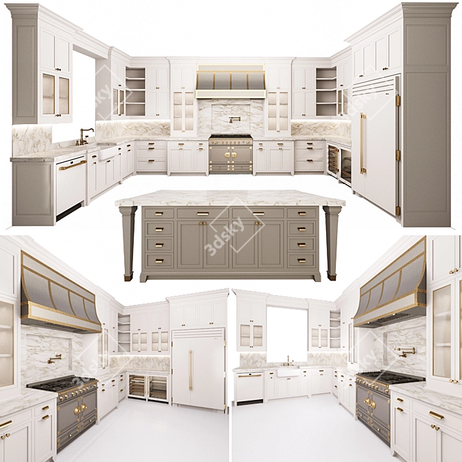 Classic Style Kitchen with Island 3D model image 2