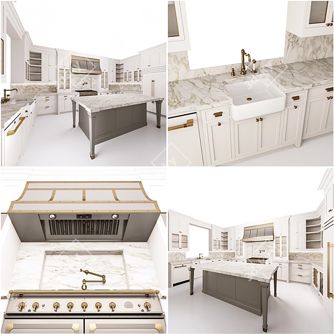 Classic Style Kitchen with Island 3D model image 3