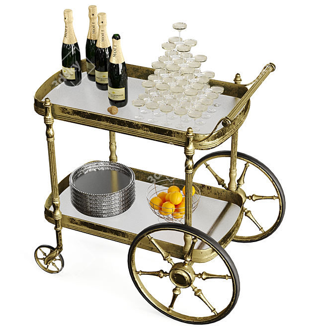 Elegant Champagne Bar Cart 3D model image 2