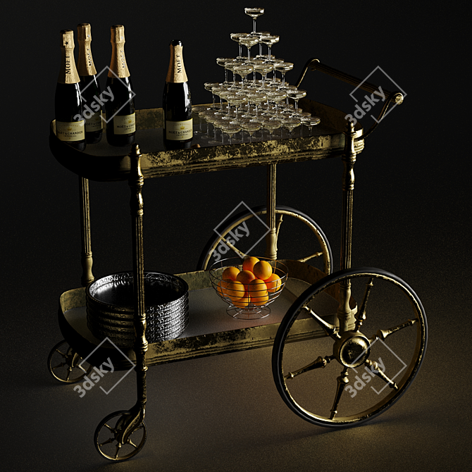 Elegant Champagne Bar Cart 3D model image 4