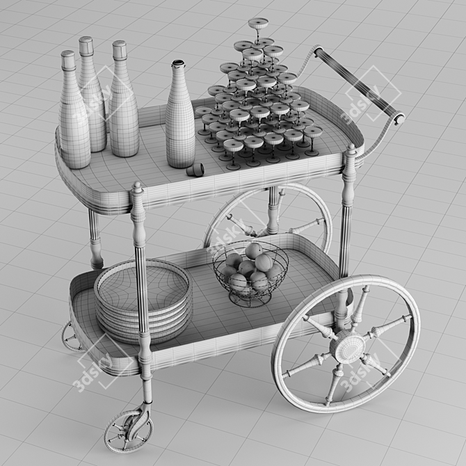 Elegant Champagne Bar Cart 3D model image 5