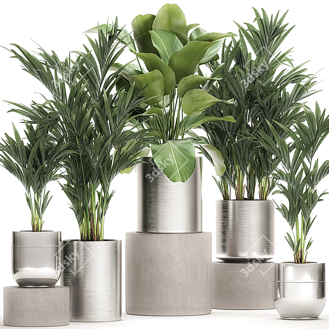 Exotic Plant Collection: Chrome Vases 3D model image 1