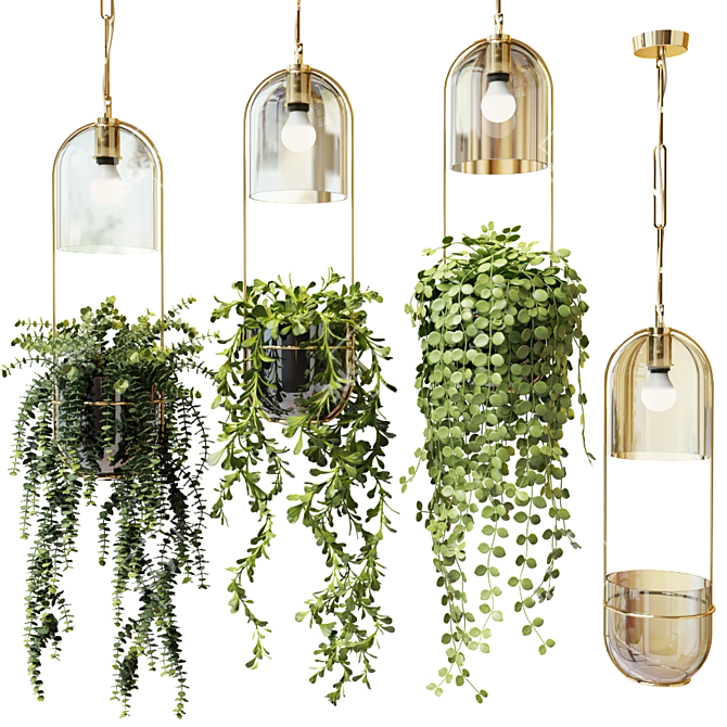 Hanging Pot Lamps: Ampel Plants Set 3D model image 1