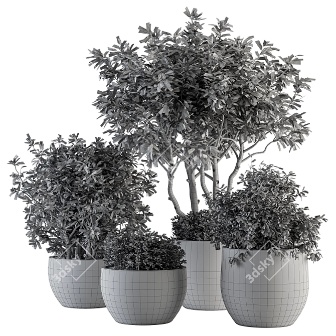 Botanical Bliss: Set 128 Outdoor Plants in Concrete Pots 3D model image 5