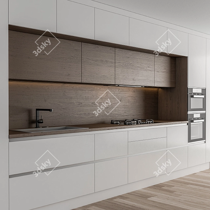 Modern White and Wood Kitchen 32 3D model image 2