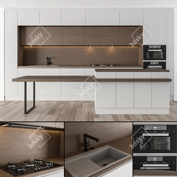 Modern White and Wood Kitchen 32 3D model image 5