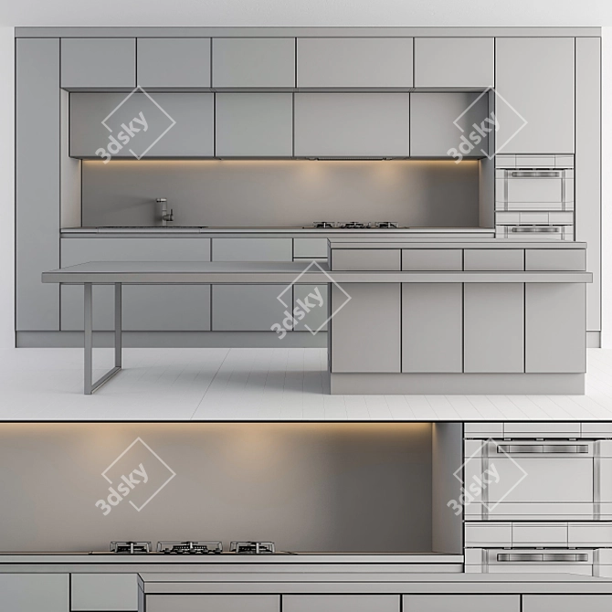 Modern White and Wood Kitchen 32 3D model image 6