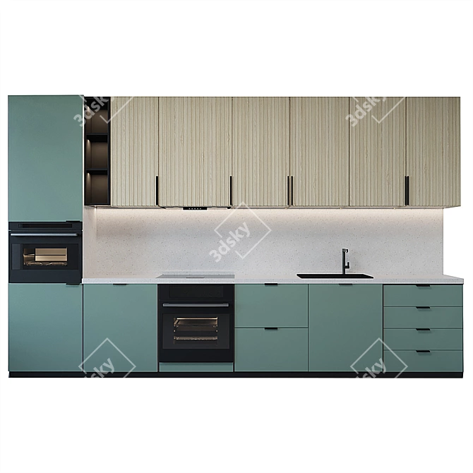 Title: Turquoise Kitchen with Spacious Design 3D model image 1