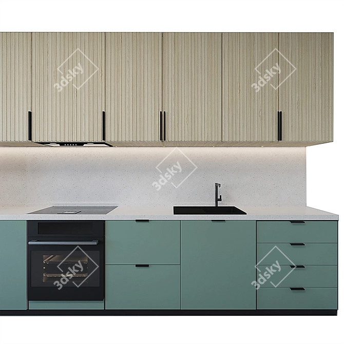 Title: Turquoise Kitchen with Spacious Design 3D model image 2