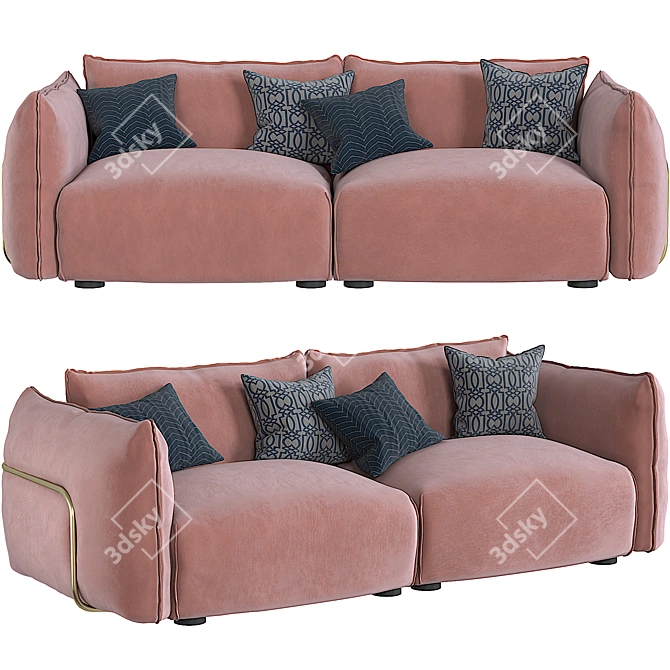 Blush Pink Velvet 3 Seater - Dion 3D model image 1