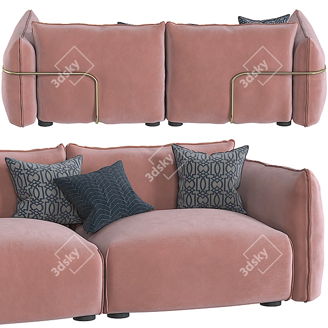 Blush Pink Velvet 3 Seater - Dion 3D model image 2