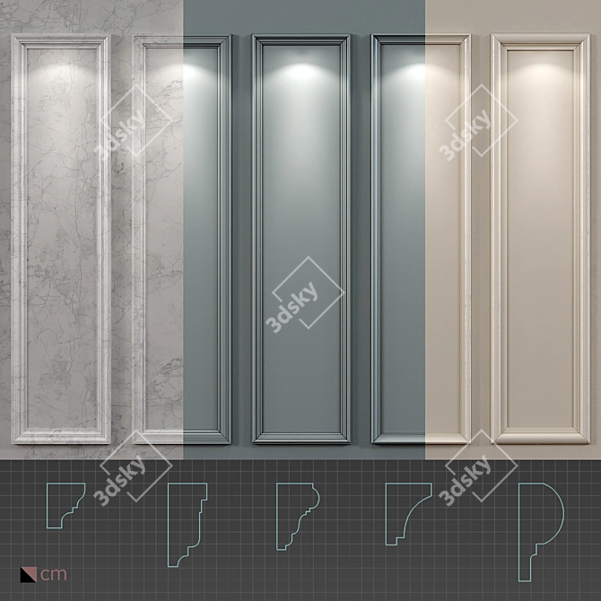 Classic Boiserie Wall Molding 3D model image 2