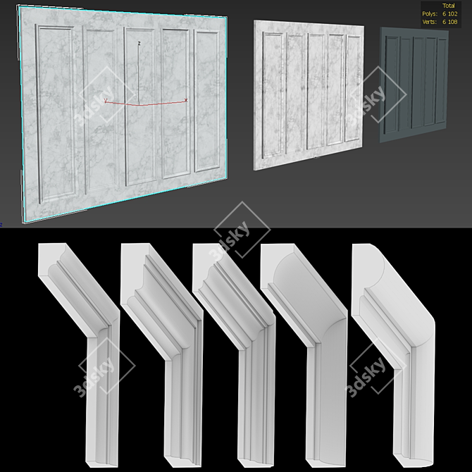 Classic Boiserie Wall Molding 3D model image 3