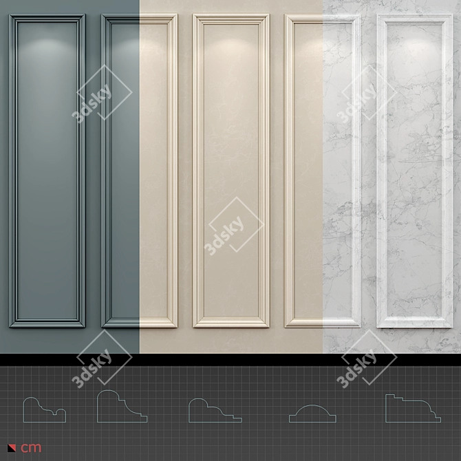 Classic Boiserie Wall Molding Panels 3D model image 2