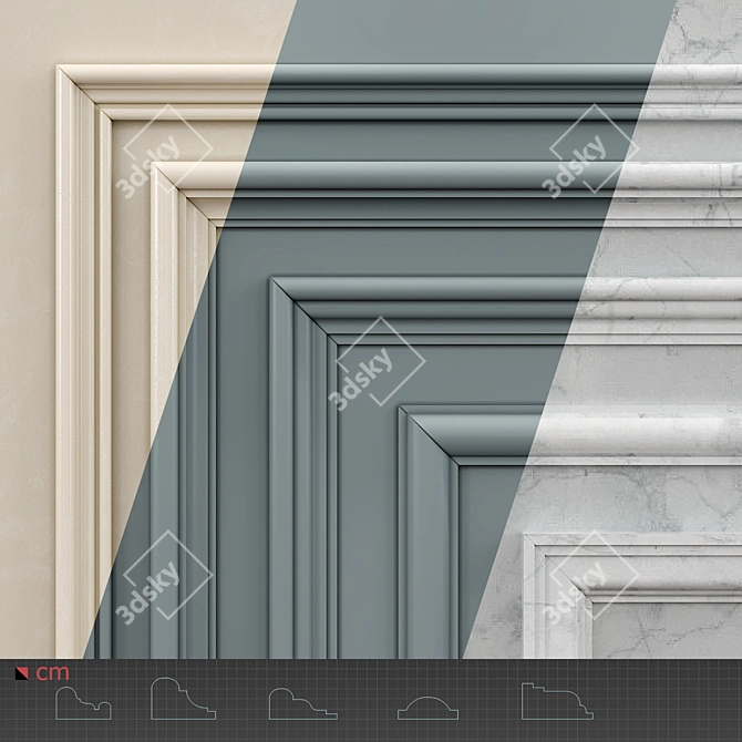 Classic Boiserie Wall Molding Panels 3D model image 3