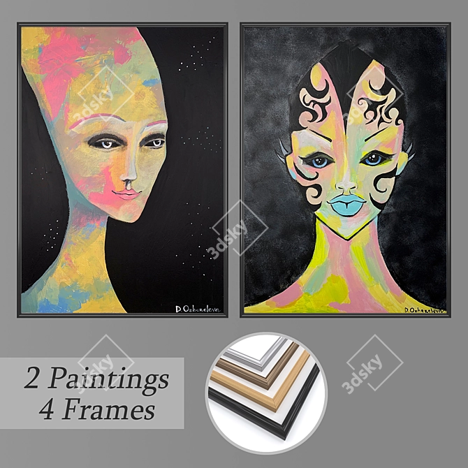 Modern Wall Art Set with Versatile Frames 3D model image 1