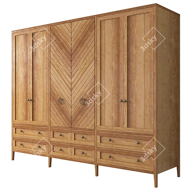 Rustic Wood Wardrobe 3D model image 1