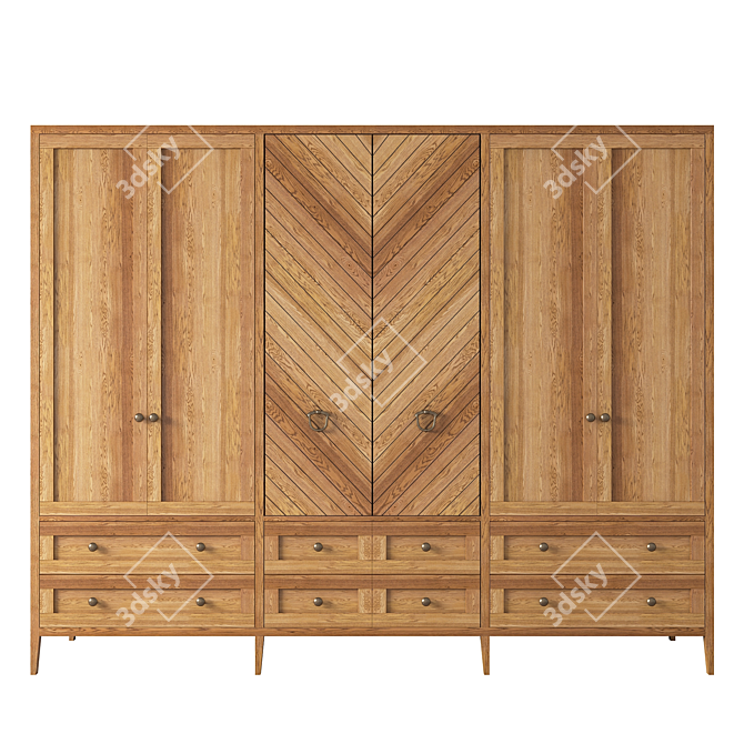 Rustic Wood Wardrobe 3D model image 2