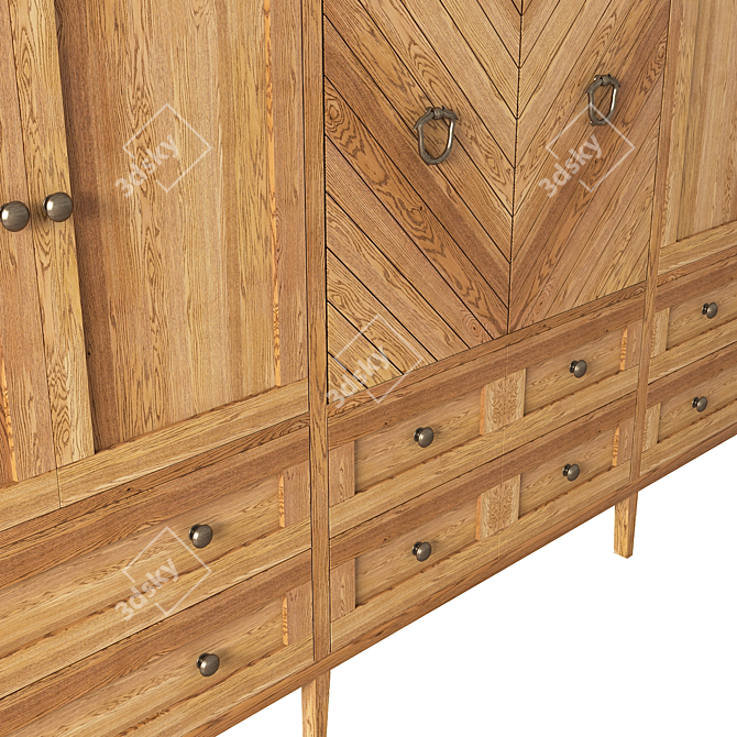 Rustic Wood Wardrobe 3D model image 3