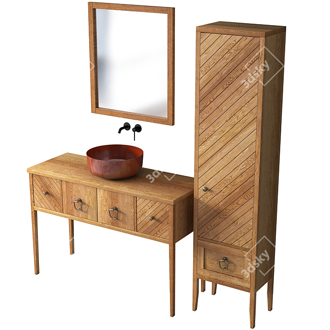 Wooden Bath Ensemble 3D model image 2