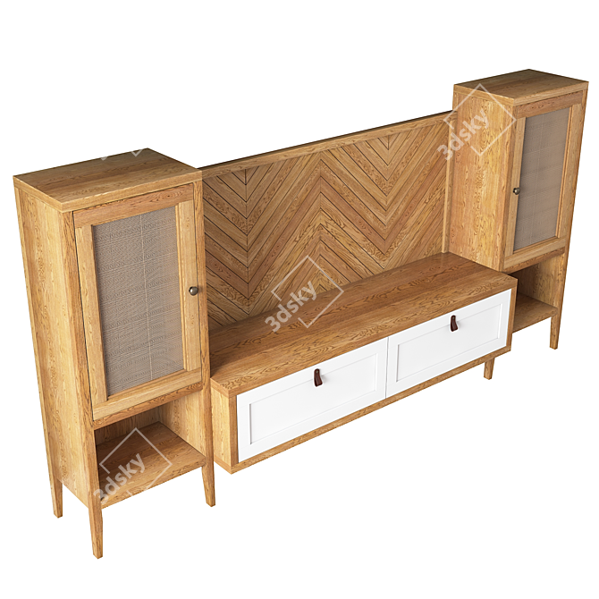 Rustic Wood TV Stand 3D model image 2