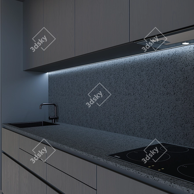 Sleek Monochrome Modern Kitchen Set 3D model image 3