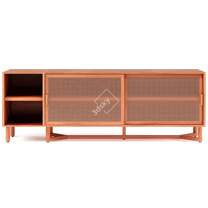 Adjustable Color Rattan Sidebar with Drawers 3D model image 2