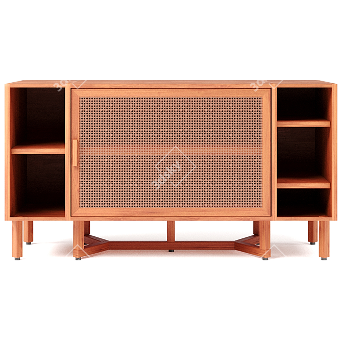 Adjustable Color Rattan Sidebar with Drawers 3D model image 3