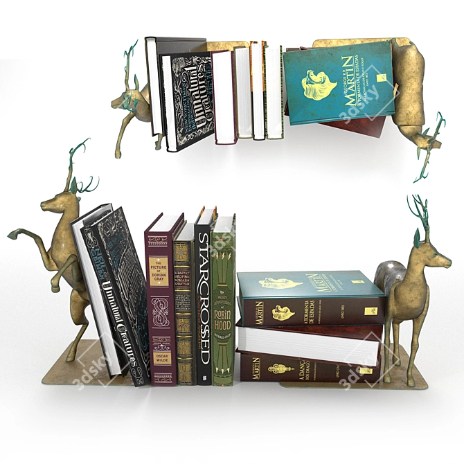 Vintage Book Set with Bronze Holders 3D model image 1