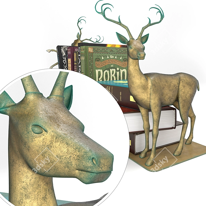 Vintage Book Set with Bronze Holders 3D model image 4