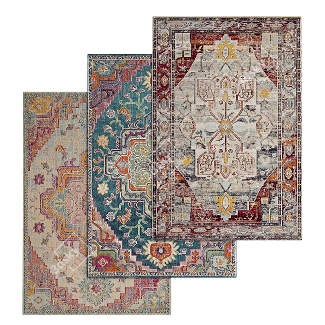 3-Piece High-Quality Carpet Set 3D model image 1