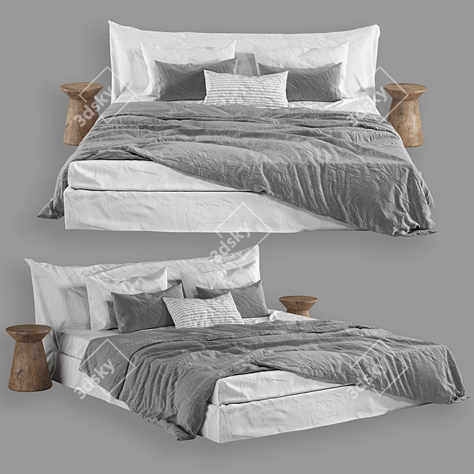 Scandi Linen Bedding Set 3D model image 2