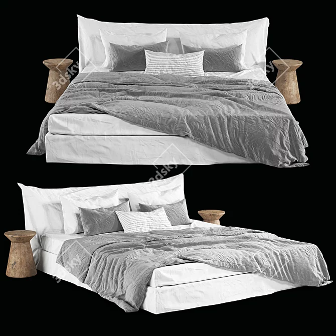 Scandi Linen Bedding Set 3D model image 5