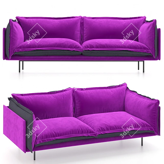 Barcelona 2-Seater Sofa, Italia 24 Fabric, Metal Legs 3D model image 1