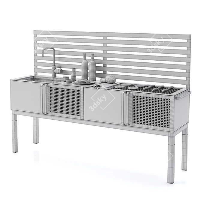 Black Barbecue with Sink (215cm x 52cm x 145cm) 3D model image 4