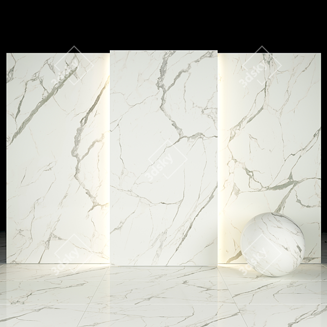 White Calacatta Glossy Texture Slabs & Tiles 3D model image 1