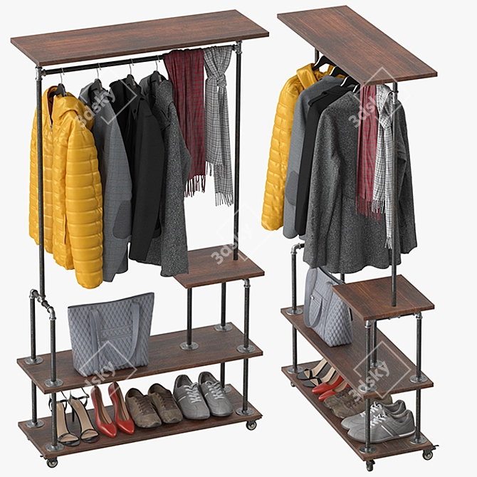 Urban Steel Clothing Rack 3D model image 4