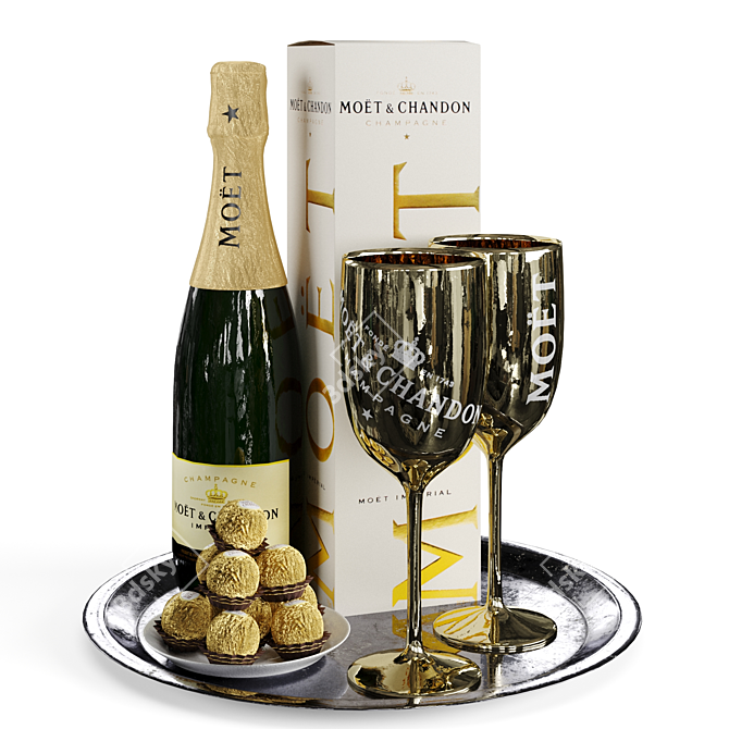 Elegant Champagne Service Tray 3D model image 1